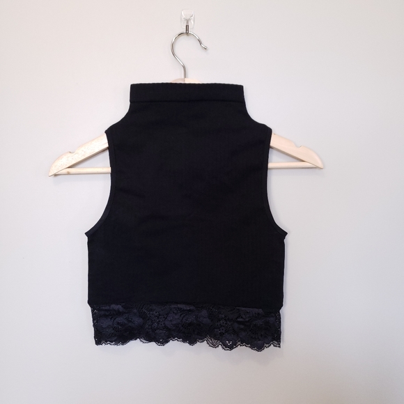 Shasa High Mock Neck Ribbed Black Crop Top - Picture 4 of 11
